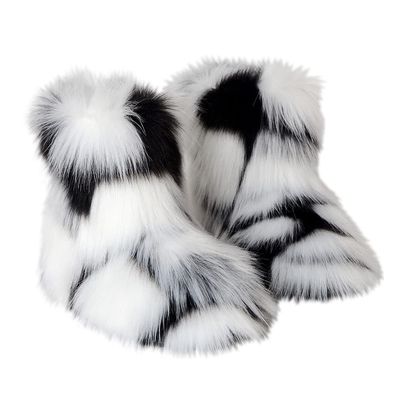 Gegefur Girls Boys Kids Faux Fur Boots Furry Fuzzy Fluffy Warm Winter Snow Boots Flat Shoes Outdoor (Black and White, 11.5)