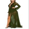 Pink Queen Women's Maxi Beach Bathing Suit Swimsuit Open Front Kimono Cardigan Robe Cover Up Army Green XL view 2