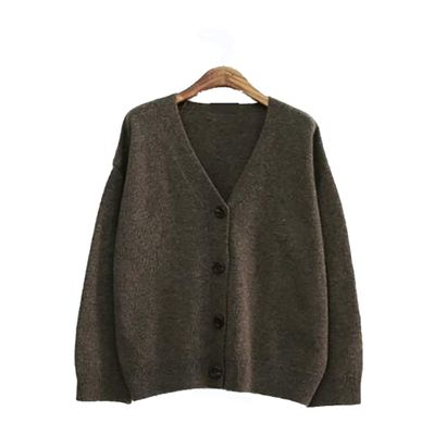 MIYAA Winter Vintage Cardigan Coats Women Fashion Knit Outwear Long Sleeve Casual Cardigans Sweater Button Open Front Knit V Brown One Size