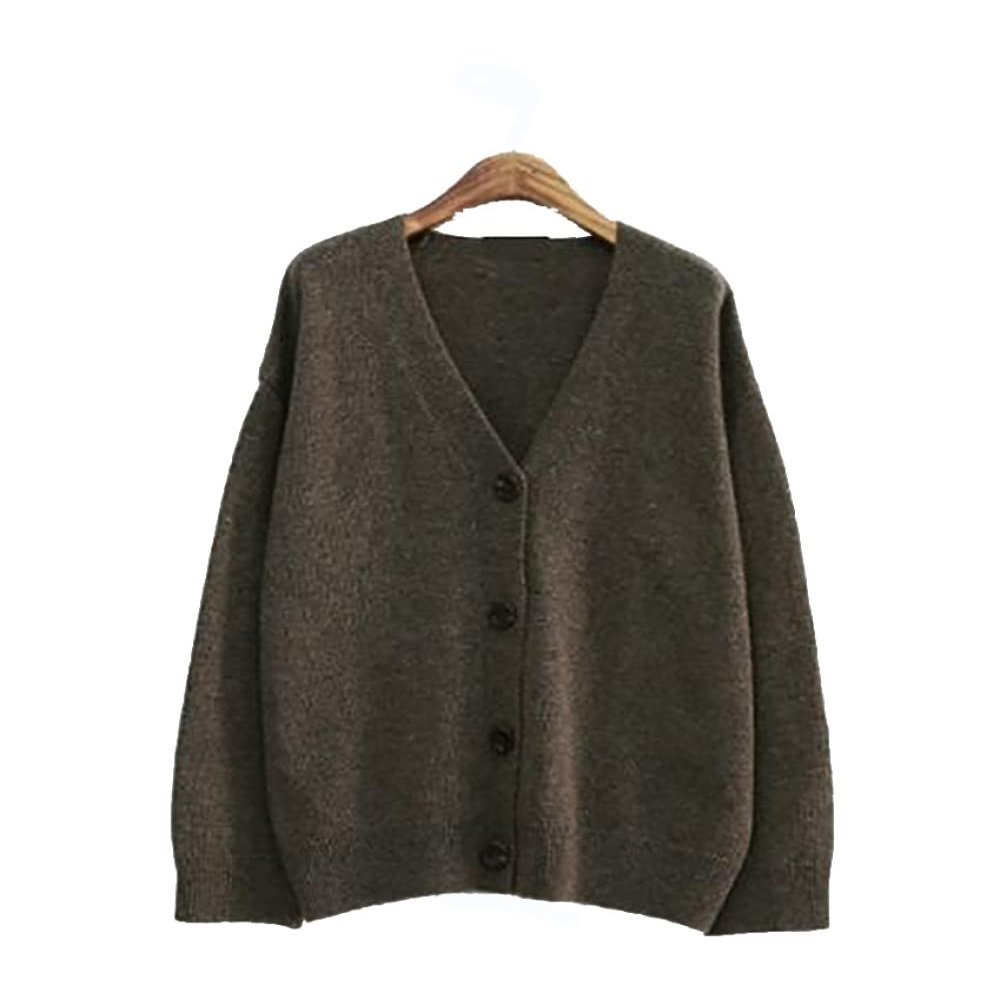 MIYAA Winter Vintage Cardigan Coats Women Fashion Knit Outwear Long Sleeve Casual Cardigans Sweater Button Open Front Knit V Brown One Size