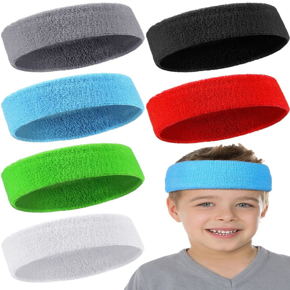 Chalyna 6 Pcs Kids Sweatbands Boys Sweat Headbands for Sports Colorful Athletic Sweatbands Forehead Headbands Summer Basketball Soccer Accessories for Children, Over 5 Years Old