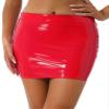 ACSUSS Womens Fashion Wet Look Faux Leather Pencil Skirt Elastic Waist Skinny Bodycon Miniskirt Red Large view 1