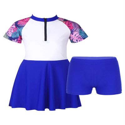 Yihuimin 2Pcs Girls Swimsuit Printed Dress with Shorts Set Wetsuit Bathing Suits for Beach Summer Holiday Palm Leaf Navy 6 Years
