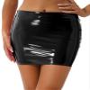 ACSUSS Womens Fashion Wet Look Faux Leather Pencil Skirt Elastic Waist Skinny Bodycon Miniskirt Black X-Large view 1