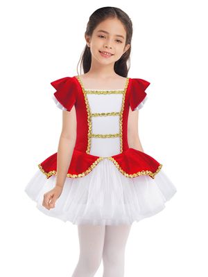 Aislor Kids Girls Christmas Party Dress Outfit Child Figure Ice Skating Roller Skating Velvet Skirts Red A 10 Years