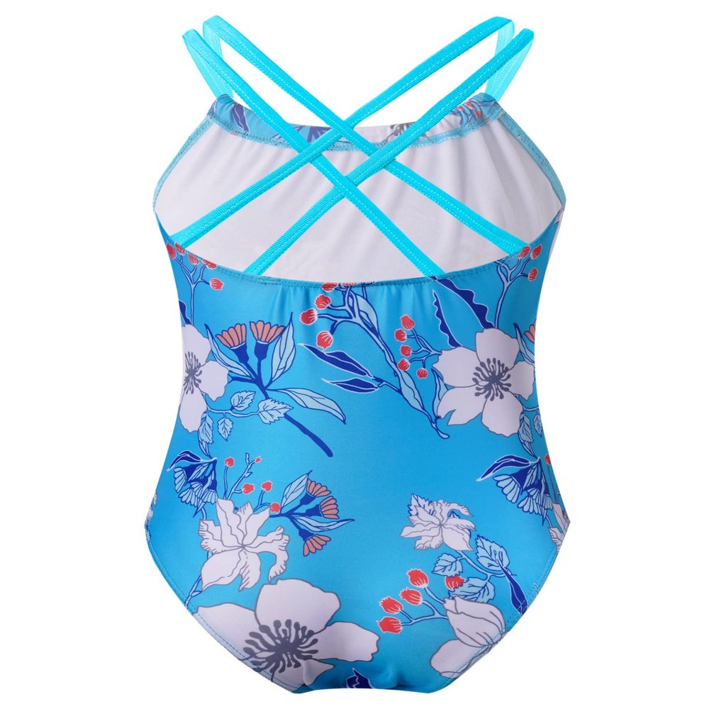 Yihuimin Girls Double Straps Criss Cross Floral One Piece Swimsuit Bathing Suit Athletic Beachwear Blue 13-14 Years