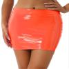 ACSUSS Womens Fashion Wet Look Faux Leather Pencil Skirt Elastic Waist Skinny Bodycon Miniskirt Orange Large view 1