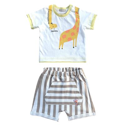 Baby Boy 2-Piece Clothing Set, 100% Cotton Cutie Giraffe Tee and Shorts Set for Baby Boy and Toddler, Toddler Outfits and Gifts (Yellow, 6-9 Months)