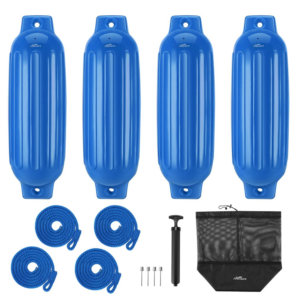 Affordura Boat Fender 4 Pack Boat Bumpers Fenders 8.5 Inch with 4 Ropes, Boat Bumpers for Pontoon Boat Fenders Inflatable (Blue)