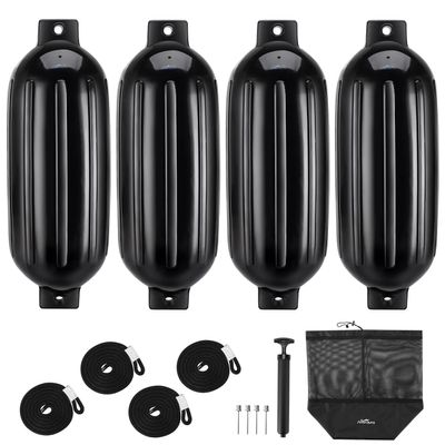 Affordura Boat Fender 4 Pack Boat Bumpers Fenders 10 Inch with 4 Ropes, Boat Bumpers for Pontoon Boat Fenders Inflatable(Black)