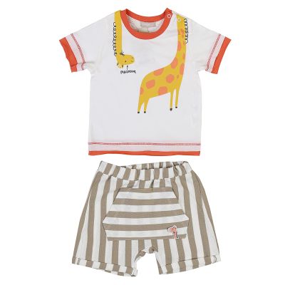 Baby Boy 2-Piece Clothing Set, 100% Cotton Cutie Giraffe Tee and Shorts Set for Baby Boy and Toddler, Toddler Outfits and Gifts (Orange, 6-9 Months)