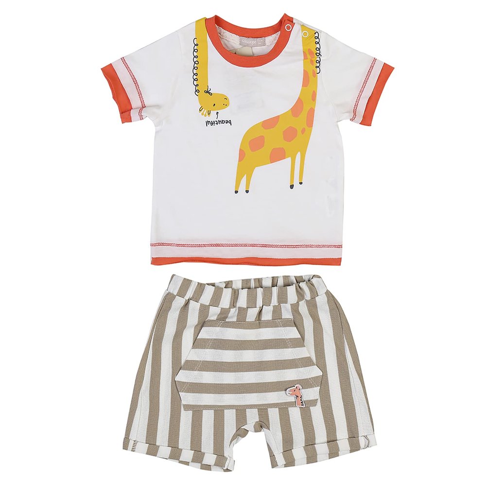 Baby Boy 2-Piece Clothing Set, 100% Cotton Cutie Giraffe Tee and Shorts Set for Baby Boy and Toddler, Toddler Outfits and Gifts (Orange, 6-9 Months)