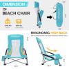 HAUSHOF High Back Beach Chair, Mesh Back Folding Chair, Lightweight Low Seat Camping Chairs with Cup Holder, Carry Bag, Padded Armrest for Outdoor Beach Lawn Camping Picnic Festival view 2