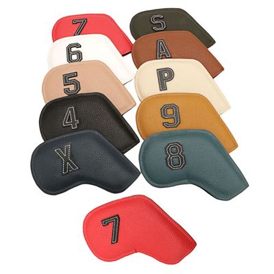 10pcs Golf Iron Cover Club Caps Double-Sided Digital Pu Protective Cover Mallet Putter for Golf