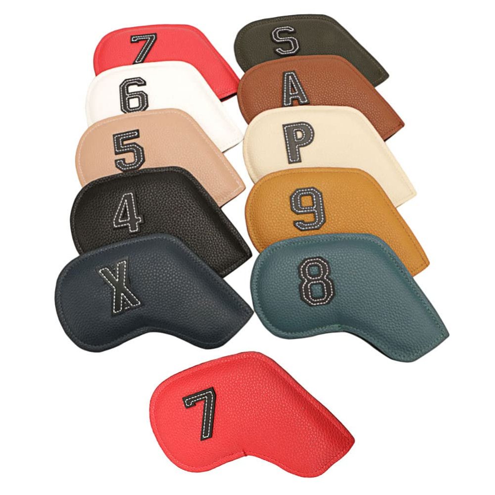 10pcs Golf Iron Cover Club Caps Double-Sided Digital Pu Protective Cover Mallet Putter for Golf