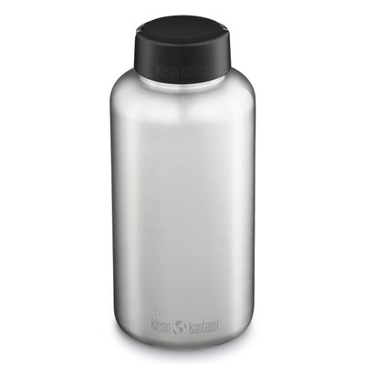 Klean Kanteen Wide Mouth Single Wall Stainless Steel Water Bottle (w/Wide Loop Cap) - 64oz - Brushed Stainless