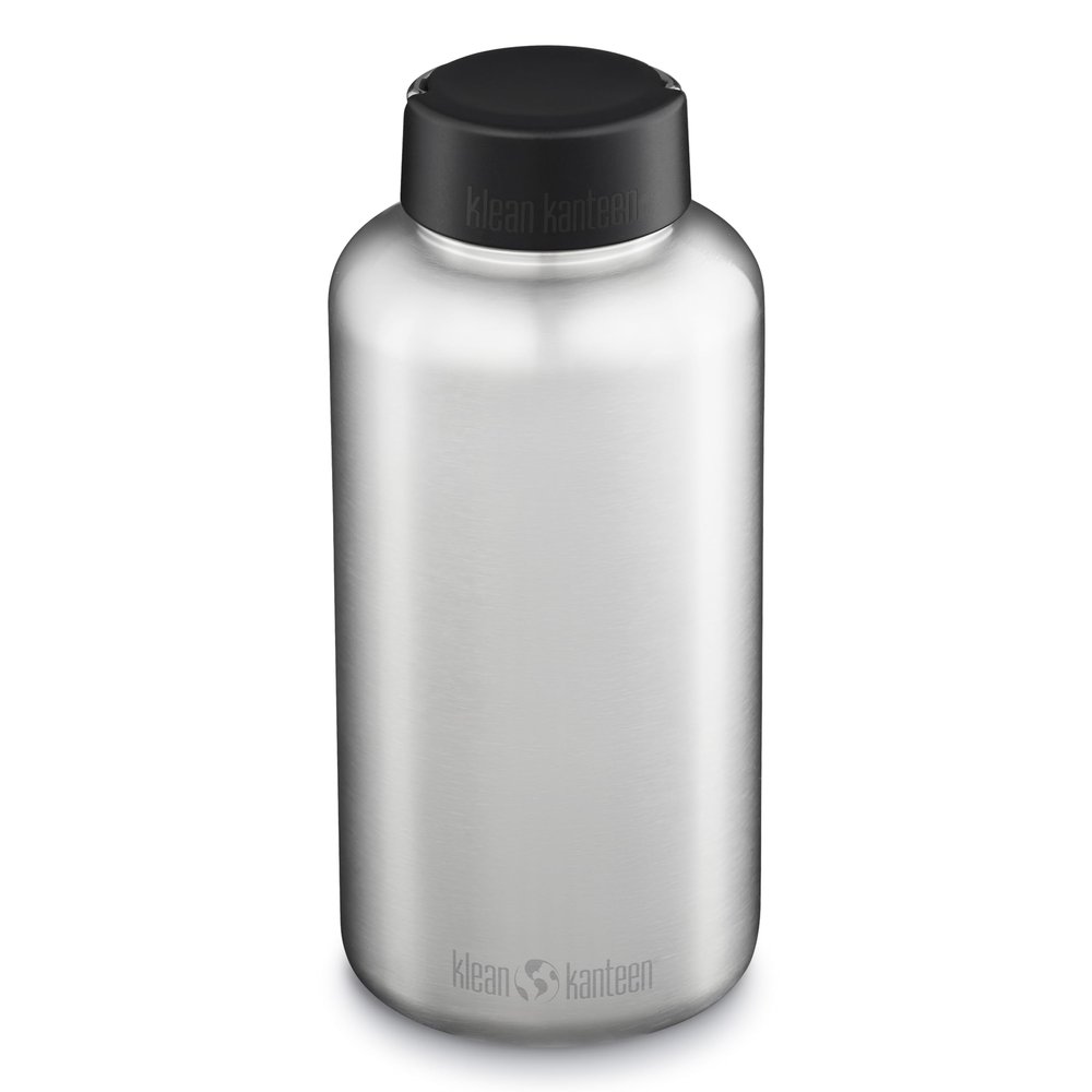 Klean Kanteen Wide Mouth Single Wall Stainless Steel Water Bottle (w/Wide Loop Cap) - 64oz - Brushed Stainless