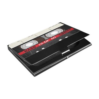 ALAZA Audio Cassette Music Vintage Business Card Holder Leather, Stainless Steel Slim Pocket Wallet Business Card Carrier Case Holder
