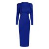 Mock Neck Vintage 50S Prom Dress Bodycon Pleated Midi Dresses for Women Long Sleeve Bodycon Pencil Full Length Blouson Dress M Blue view 2