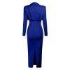 Mock Neck Vintage 50S Prom Dress Bodycon Pleated Midi Dresses for Women Long Sleeve Bodycon Pencil Full Length Blouson Dress M Blue view 3