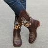 ZBYY Cowboy Boots for Women Pointy Toe Low Chunky Heel Cowgirl Boots Winter Sunflower Embroidered Knee High Western Boots view 2