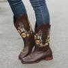 ZBYY Cowboy Boots for Women Pointy Toe Low Chunky Heel Cowgirl Boots Winter Sunflower Embroidered Knee High Western Boots view 4