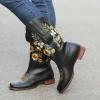 ZBYY Cowboy Boots for Women Pointy Toe Low Chunky Heel Cowgirl Boots Winter Sunflower Embroidered Knee High Western Boots view 2