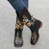 ZBYY Cowboy Boots for Women Pointy Toe Low Chunky Heel Cowgirl Boots Winter Sunflower Embroidered Knee High Western Boots view 3