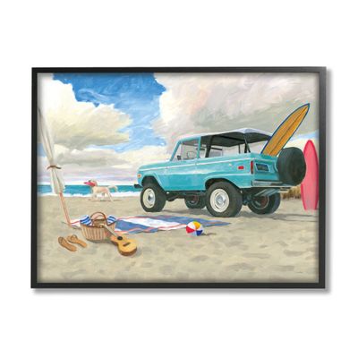 Stupell Industries Summer Sandy Beach Cruiser Surfboard Coastal Dog