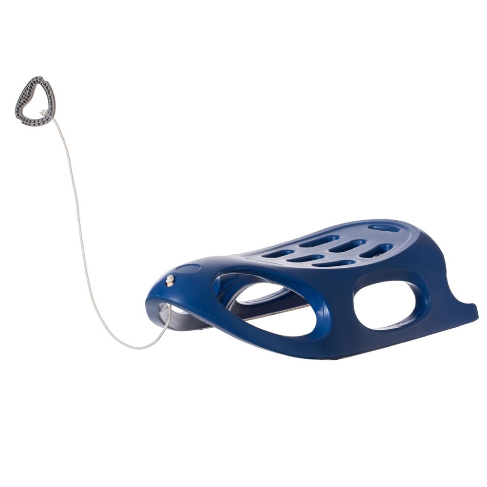 Outdoor Snow Sleigh Ice Sled Toy, Two Rider, Solid Hard Plastic with Pull Rope for Kids Over 5 Years, Blue
