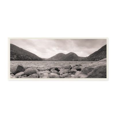 Stupell Industries Rocky Mountain Shoreline Lake Water Black White Photography