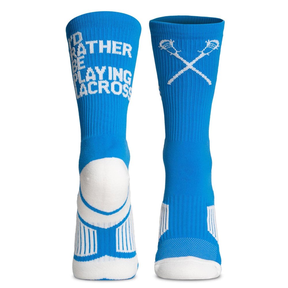 ChalkTalkSPORTS Lacrosse Performance Crew Socks - I'd Rather Be Playing Lacrosse - Lacrosse Mid-Calf Socks - Adult