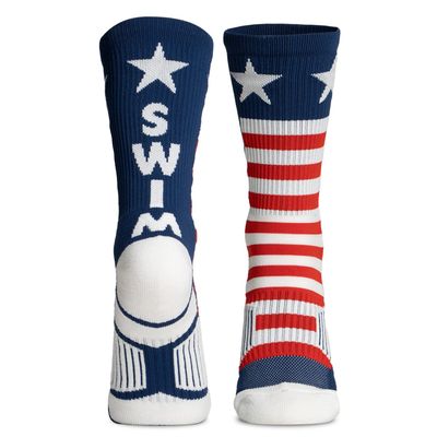 ChalkTalkSPORTS Swim Performance Crew Socks - USA Patriotic Swim - Red White & Blue - Swimming Mid-Calf Socks - Youth