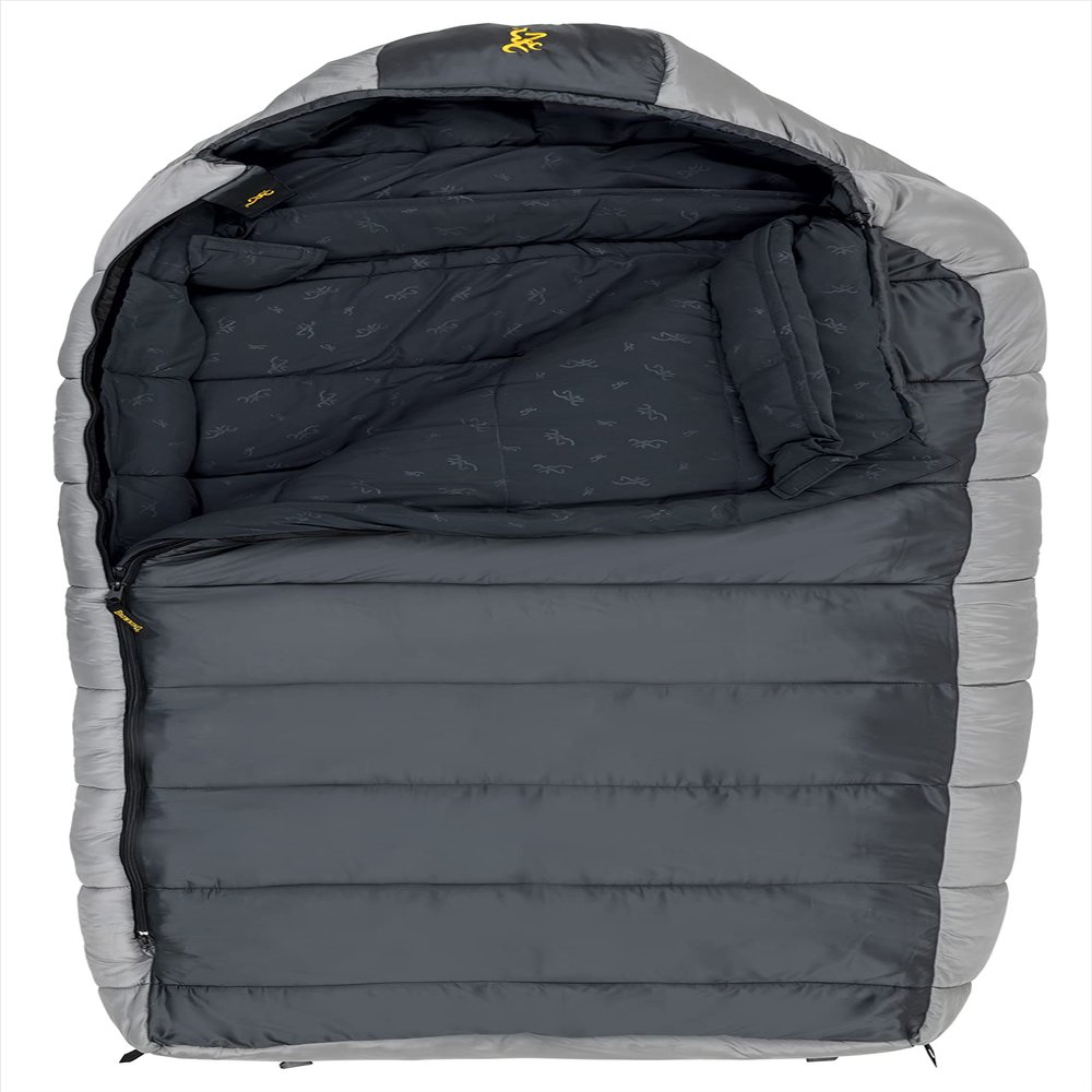 Browning McKinley 0 Sleeping Bag - Oversize Insulated Hooded Rectangle Made with Ripstop Outer and Brushed Polyester Liner, with Compression Stuff Sack, Charcoal/Gray