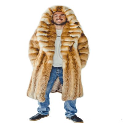 Mens Long Fox Fur Coat - Hoodded Winter Coats (3X)