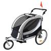 ClevrPlus Deluxe 3-in-1 Double 2 Seat Bicycle Bike Trailer Jogger Stroller for Kids Children | Foldable w/Pivot Front Wheel, Grey view 1