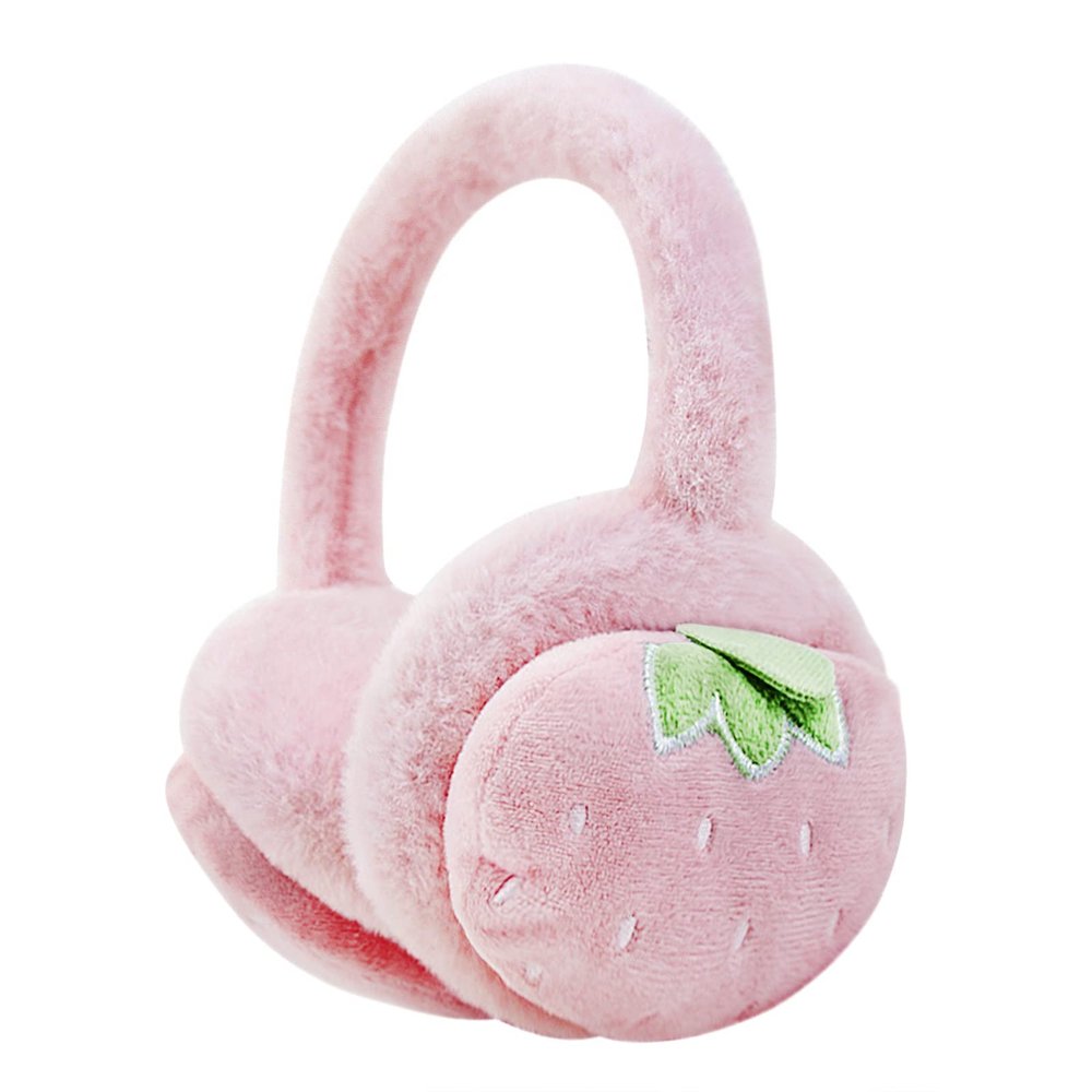 RUIXIA Boys Girls Cute Strawberry Winter Earmuffs Soft Faux Fur Ear Warmers Adjustable for Adults Kids Thermal Plush Ear Muffs, Pink Strawberry, One Size