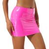 YONGHS Women's PU Leather Wetlook High Waist Bodycon Mini Pencil Skirt Party Tube Skirts Clubwear Pink X-Large view 1