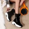 Hbeylia Winter Snow Boots For Women Ladies Casual Plush Fur Lined Wedge Platform Chunky Bottom Heels Mid Calf Boots Suede Warm Fashion Sneakers Fleece Lining Thermal Short Boots For Work Walking view 2