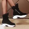 Hbeylia Winter Snow Boots For Women Ladies Casual Plush Fur Lined Wedge Platform Chunky Bottom Heels Mid Calf Boots Suede Warm Fashion Sneakers Fleece Lining Thermal Short Boots For Work Walking view 4