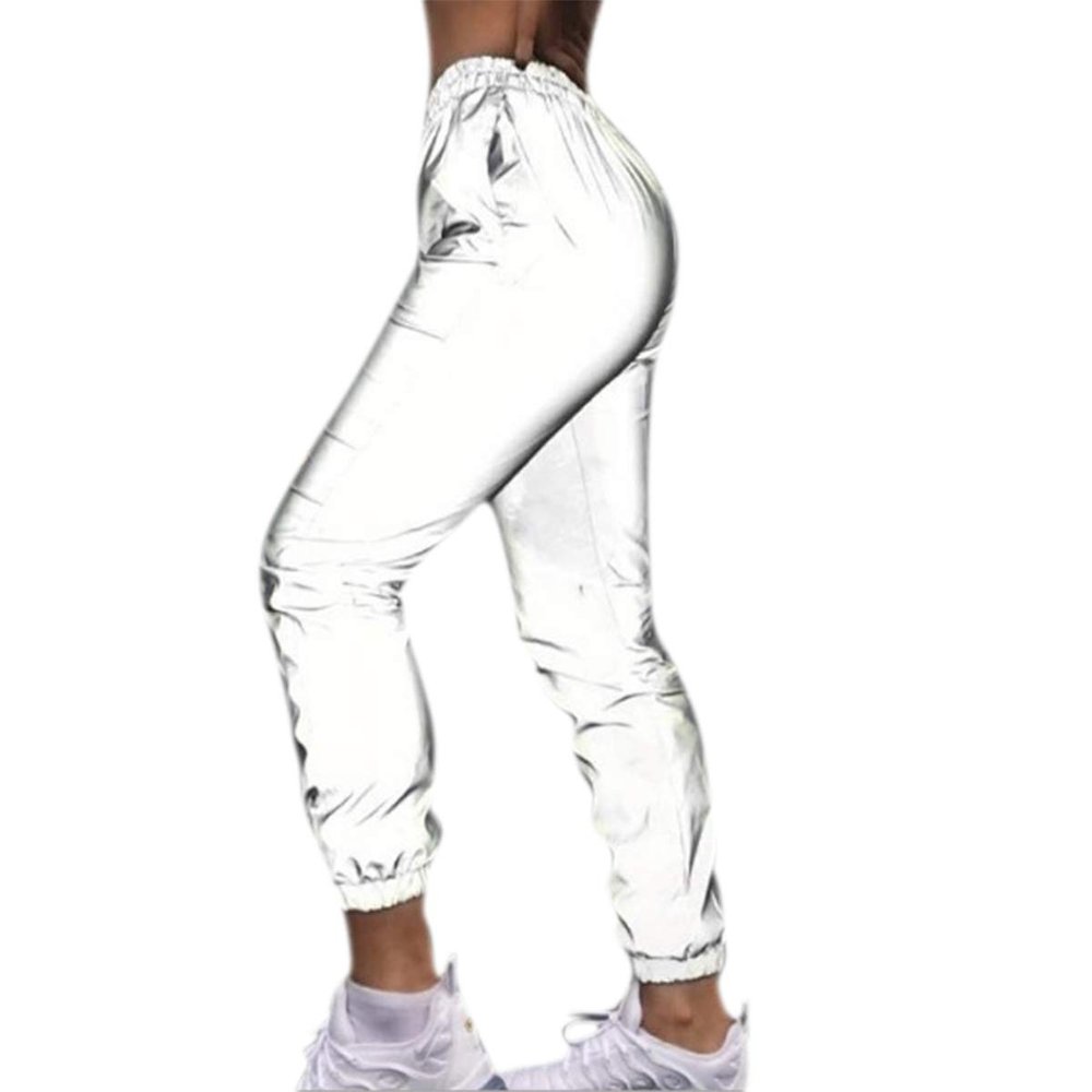 Women Reflective Pants Casual Dance Sport Track Trouser Sweatpants Jogger Pants Party Music Festival Rave Outfit