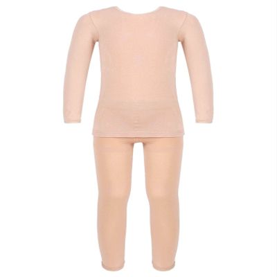 Freebily Kids Girl Thermal Underwear Soft Breathable Cotton Base Layer Sets Athletic Leggings and Long Sleeve Shirt Top C Nude 4