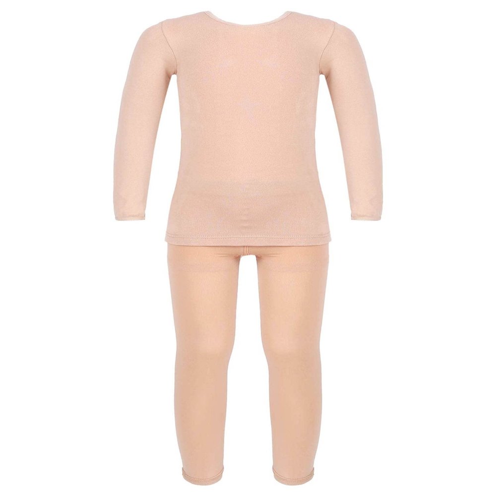 Freebily Kids Girl Thermal Underwear Soft Breathable Cotton Base Layer Sets Athletic Leggings and Long Sleeve Shirt Top C Nude 4
