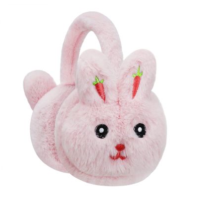 RUIXIA Boys Girls Cute Cartoon Animal Winter Earmuffs Soft Faux Fur Ear Warmers Adjustable for Adults Kids Thermal Plush Ear Muffs, Pink Rabbit, One Size