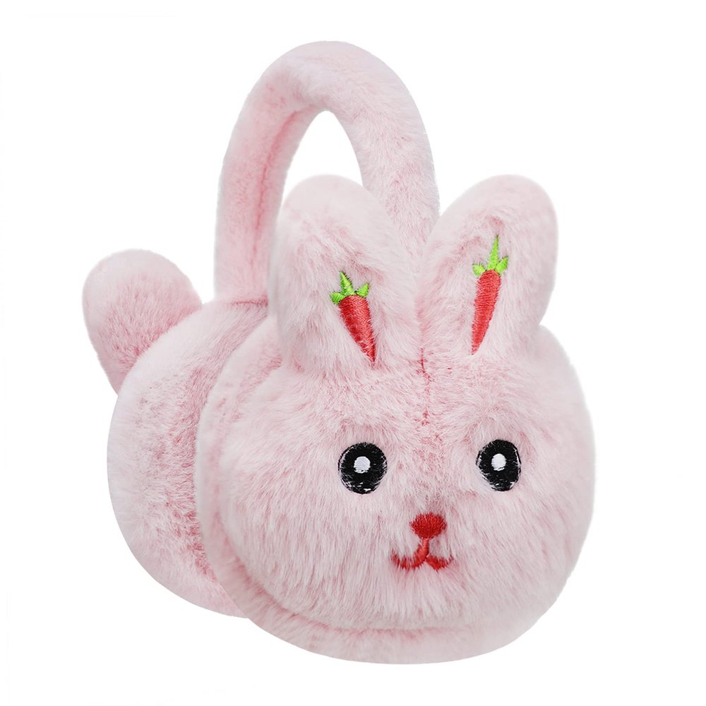 RUIXIA Boys Girls Cute Cartoon Animal Winter Earmuffs Soft Faux Fur Ear Warmers Adjustable for Adults Kids Thermal Plush Ear Muffs, Pink Rabbit, One Size