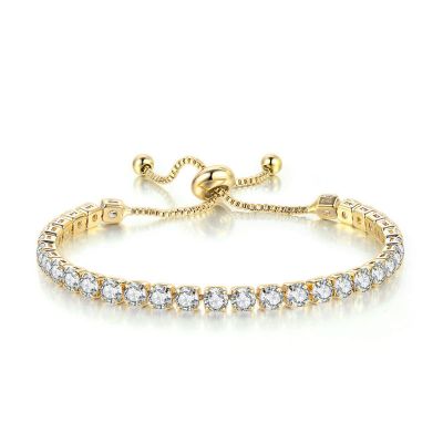 Caiyao Tennis Chain Rhinestone Beads Slider Bracelet 14K Gold Silver Plated Adjustable Crystal Seed Bracelet for Women Wedding Party Geometric Jewelry Gift-A gold