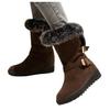 Hbeylia Dress Winter Snow Boots For Women Ladies Fashion Plush Fur Lined Warm Suede Round Toe Wedge Platform Slip On Mid Calf Boots Cozy Fleece Lining Chunky Bottom Mid Heels Short Boots For Christmas view 1