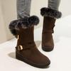 Hbeylia Dress Winter Snow Boots For Women Ladies Fashion Plush Fur Lined Warm Suede Round Toe Wedge Platform Slip On Mid Calf Boots Cozy Fleece Lining Chunky Bottom Mid Heels Short Boots For Christmas view 2