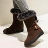 Hbeylia Dress Winter Snow Boots For Women Ladies Fashion Plush Fur Lined Warm Suede Round Toe Wedge Platform Slip On Mid Calf Boots Cozy Fleece Lining Chunky Bottom Mid Heels Short Boots For Christmas view 4