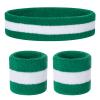 ONUPGO Kids Sweatbands Headband Wristband Set - Athletic Cotton sweat band for Sports (1 Headband + 2 Wristbands) (Green/White/Green) view 1